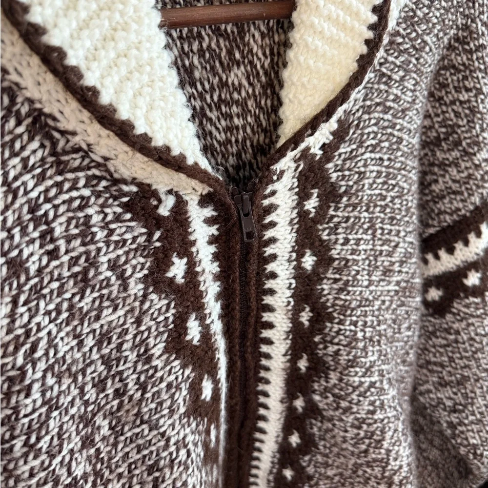 Vintage Hand Knit Lodge Sweater Nordic Zip Cardigan Oversized
